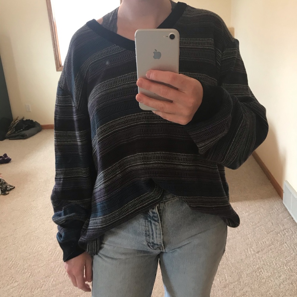 Comfy oversized striped grandpa sweater